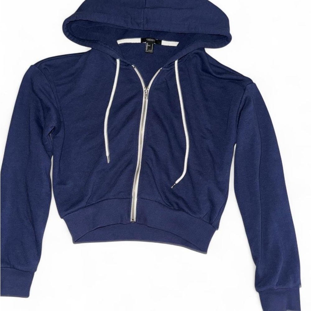 Forever 21 Navy Zip Up Cropped Hoodie